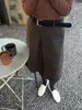 Saia de Lã Acme para Mulheres, Saia Plissada de Cintura Alta Cinza Escuro Linha A, Saia Emagrecedora para o Trabalho 72365
