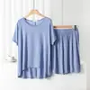 Conjunto de Pantalón Corto de Manga Corta y Cuello Redondo de Modal para Mujer, Verano, Delgado, Holgado, Casual, Cómodo, Ropa de Casa, Conjunto de Dos Piezas