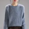 Nuevo Suéter de Punto Grueso de Lana Pura con Cuello Redondo de Siete Agujas para Otoño/Invierno 2026, Manga Larga, Cepillado, Color Sólido, Suéter de Lana