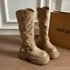 Botas largas de gamuza estilo retro para mujer, nueva colección otoño 2026, botas vaqueras occidentales, de suela gruesa, que realzan la altura y estilizan.