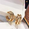 Aretes Compactos Multicapa en Forma de C de Estilo Frío Europeo y Americano, Aretes de Textura Metálica Geométrica