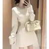 Vestido Redondo Pequeño de Lujo Ligero Francés con Abalorios Pesados para Mujer Otoño Invierno Delgado Elegante