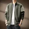 Moletom de marca americana retrô moderno com gola alta bordada para homens, novo outono e inverno, estilo cardigan jaqueta estiloso, modelagem solta, patchwork, color blocking