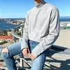 Venta de liquidación de tallas descatalogadas: Camiseta casual de manga larga con cuello medio alto estilo americano, unisex, algodón puro, corte holgado, top versátil de moda