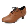 2025 Nuevos Zapatos de Mujer Bullock Cosidos con Cordones Tacón Medio Grueso Boca Profunda de una Sola Capa Tallas 32-50 Zapatos de Comercio Exterior