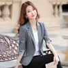 Chaqueta de Lino para Traje Pequeño para Mujer Estilo Coreano Nuevo Manga Tres Cuartos Pequeña Delgada Ajuste Profesional Moda Elegante Traje