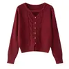 Suéter Básico de Punto Hueco Pequeño de Cuello Redondo Estilo Coreano Otoño e Invierno Nuevo Todo Fósforo Elegante Interior Holgado