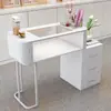 Mesa de manicura estilo crema, juego individual de vidrio estilo japonés blanco, estación de manicura simple de lujo ligero con almacenamiento y diseño plegable