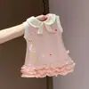 Vestido de Verano para Niña Bebé Elegante Personalidad Infantil Tendencia Estilo Coreano Cuello de Muñeca Flores de Dibujos Animados Vestido Chaleco de Princesa