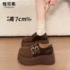 Cuero Genuino Suela Gruesa Aumentador de Altura Completamente Cubierto Birkenstock Mary Jane Zapatos de una Sola Pieza para Mujer Otoño 2026 Nuevos Mocasines Retro de Suela Suave