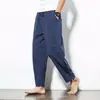 Pantalones de Lino para Hombre Talla Grande Primavera y Verano Pantalones Sueltos Casuales Tiro Bajo Pantalones de Salón Pantalones Radish Pantalones de Algodón y Lino Bloomers Modernos
