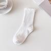 Meias com Borda Franzida para Mulheres, Meias Finas de Cor Sólida para Primavera, Meias Doces de Renda até o Meio da Panturrilha, Meias Longas Simples da Moda Atacado