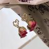 Pendientes de Flor de Rosa Natural Verdadera Sentido del Diseño Metal Amor Chica Pendientes Flor Eterna Mori Pendientes de Flor Seca