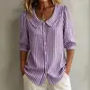2026 Europeu e Americano Amazon Site Independente Transfronteiriço Primavera e Verão Novo Estilo Manga Média Listrada Decote V Camisa Top Camiseta Roupas Femininas