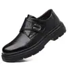 Zapatos de Cuero para Hombre, Versátiles de Estilo Británico con Suela Gruesa, Formales, Zapatos Casuales Negros con Velcro, de Caña Baja Transpirables, Venta al por Mayor