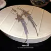 Pendientes de Aguja Plateada con Borlas de Estrella Incrustadas de Diamantes, Estilo Minimalista Único, Clavos Simples y de Moda, Lujo Ligero y Sensación de Alta Gama