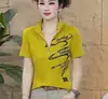 Camiseta de Verano Nuevo Estilo para Mujer, Manga Corta, de Moda, Elegante, con Letras Estampadas, Media Cremallera, Top Adelgazante para Mujer