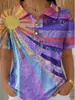 2026 Transfronterizo TEMU Nueva Blusa de Verano para Mujer Color Sólido Estampado Digital 3D Cuello de Botones Manga Corta
