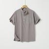 Comercio Transfronterizo Temu Camiseta Casual de Algodón y Lino Color Sólido Camisa Henley Delgada con Cuello Mao y Bolsillo Suéter de Manga Corta