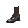 Piel de oveja de plena flor + botines calcetín de punto, botines elásticos para mujer, nueva colección de otoño, zapatos de tacón alto gruesos con punta redonda, botines de ajuste ceñido, zapatos de vestir