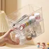 Caixa Organizadora de Mesa PET Transparente Retangular Caixa Organizadora para Cosméticos Máscaras Dormitório Papelaria Caixa de Armazenamento Empilhável
