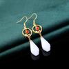 Aretes de Aguja de Plata 925 Cobre Chapado en Oro Imitación Jade Hetian Flor de Magnolia Pegamento Estilo Nacional Retro Cheongsam Aretes Estilo Antiguo Mayoreo