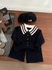 Roupas Infantis Coreanas, Tricôs Estilo Preppy Infantil para Meninos e Meninas, Tricôs Estilosos com Gola de Cor Contrastante e Shorts, Conjunto de Duas Peças da Moda