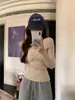 Suéter Base de Punto Morado con Cuello en V Cruzado para Mujer, Top Otoñal Ajustado con Hombros Descubiertos