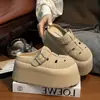 2026 Novo Estilo Birkenstock Fosco com Plataforma e Solado Grosso para Mulheres, Mules Preguiçosos Retro Vazados Slip-On com Bico Fechado