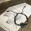 Hebilla Explosiva Ping An Humo de Pino en Tinta Pulsera de Perlas Negras Estilo Chino Nuevo para Mujer Nicho de Gama Alta Cuerda Tejida a Mano Antigua