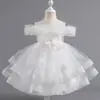 Vestido de Un Hombro de Alta Gama para Dama de Honor de Cumpleaños Boda Vestido de Presentación Vestido de Banquete Transfronterizo Vestido de Fiesta con Volantes Elegante para Niña