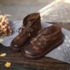 División de Cuero 21 Nuevos Zapatos de Mujer de Cuero Genuino de Vaca Tacón Bajo Primavera y Otoño Retro Artístico Cordones Punta Redonda Zapatos Planos de Una Sola Capa