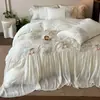 Juego de cuatro piezas estilo francés, femenino, 100% algodón de fibra larga, funda nórdica y ropa de cama estilo princesa, 100% algodón con ribetes de encaje, tulipán
