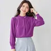 Camisa de satín, manga larga para mujer, elegante, con cuentas, capa base, diseño primavera/otoño 2026, camisa de gasa