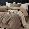 Conjunto de Flanela Espessa de Algodão de Fibra Longa para Outono e Inverno, Conjunto de Quatro Peças, Capa de Edredom 100% Algodão, Lençol de Cama, Cor Sólida, Simples, Estilo MUJI