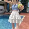 Saia Mini Anti-Exposição Fina Primavera Verão Petite Saia Evasê Ruffles Cintura Elástica Tutu de Ballet Feminino