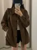 Elegante gabardina de estilo coreano, corte recto, holgada, de ante sintético