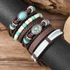 Popular Nuevo Producto Transfronterizo Europeo y Americano Cuero Múltiples Capas Retro Geométrico Incrustado Turquesa Tejido a Mano Juego de Seis Pulseras