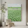 Campo de Trigo Verde Alta Definición Pintura a Chorro Pintura al Óleo Tren Departamento de Sanación Pintura Decorativa para Sala de Estar Pequeño Fresco Entrada Dormitorio Textura Colgante