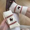 Calcetines de Cachorro Jacquard de Rayas Estilo Coreano para Mujer, Calcetines de Media Caña de Algodón Puro de Doble Aguja, Calcetines Exteriores Niche Trendy Estilo Europeo