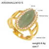 Miduoduo Anillo Abierto de Piedra Natural Incrustado con Circonita 3A Europeo y Americano Acero de Titanio 316 Chapado en Oro de 18K Ajustable Suministro Listo