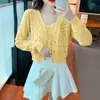 Estilo Nuevo Primavera 2026 Transfronterizo Cárdigan de Punto Hueco Dulce y Elegante Conjunto de Dos Piezas para Mujer: Top de Manga Larga y Chaleco