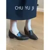Zapatos Slip-on Retro Negros First Encounter para Mujer, Adelgazantes, Versátiles, Tacón Oculto, Zapatos Pequeños de Cuero para el Trabajo