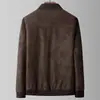 Chaqueta cálida de cuero sintético de cabra para hombre para otoño e invierno con forro de terciopelo, abrigo de solapa engrosada, ropa casual para hombres jóvenes y de mediana edad