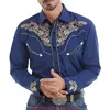 Camisa masculina estampada estilo western com padrão floral, camisa jeans, camisa masculina casual de manga longa com botões, disponível para compra a partir de uma peça