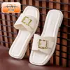 Pantuflas de Moda para Mujer, Zapatos de Playa Antideslizantes de Verano para Exteriores, Sandalias de Playa Planas Casuales de Hebilla Cuadrada de Nuevo Estilo