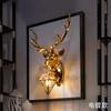 Luminária de parede com cabeça de veado da sorte, americana, banhada a ouro, para sala de estar, plano de fundo de TV, lâmpada de chifre, quarto, criativa, decoração de parede interna