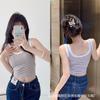 Primavera e Verão Hot Girl Listrado Puro Algodão Ombro Largo Colete Feminino Interior Vestindo Copo Fixo Exterior Vestindo Top Base Fina Bela Costas Envolvendo Peito