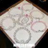 Elegante e requintado! Pulseira de pérolas com laço de zircônia e cristais rosas, joia de nicho estilo vintage francês para mulheres