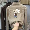 2025 Nueva Camiseta de Cuello Alto Medio de Terciopelo para Niñas Otoño e Invierno Top Rayado para Niños Camiseta de Invierno para Niña Pequeña